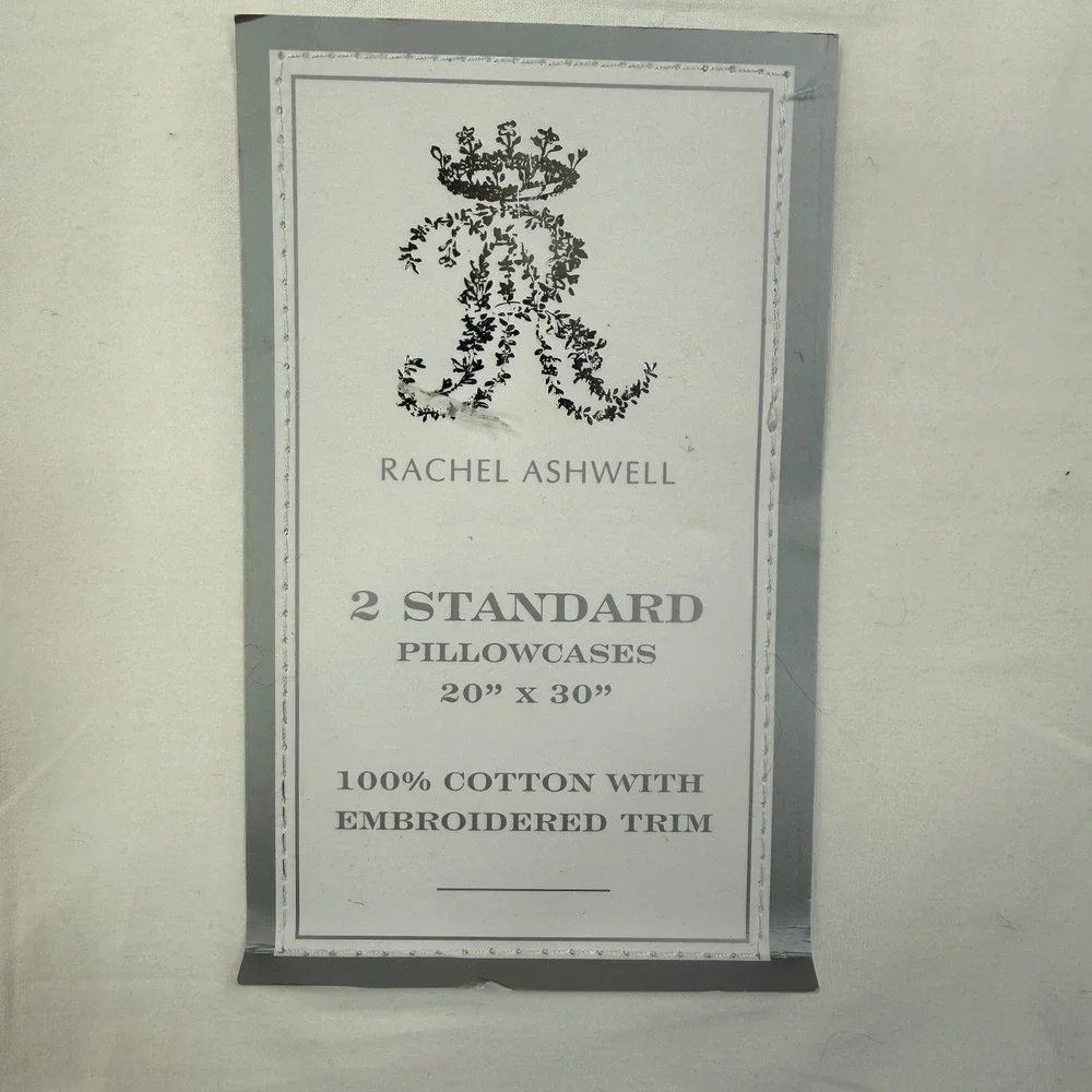 Rachel Ashwell Standard Queen Pillowcase Set White Blue Eyelet Trim New